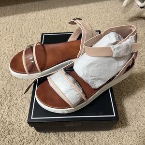 MIA Blush and Brown Strappy Sandals